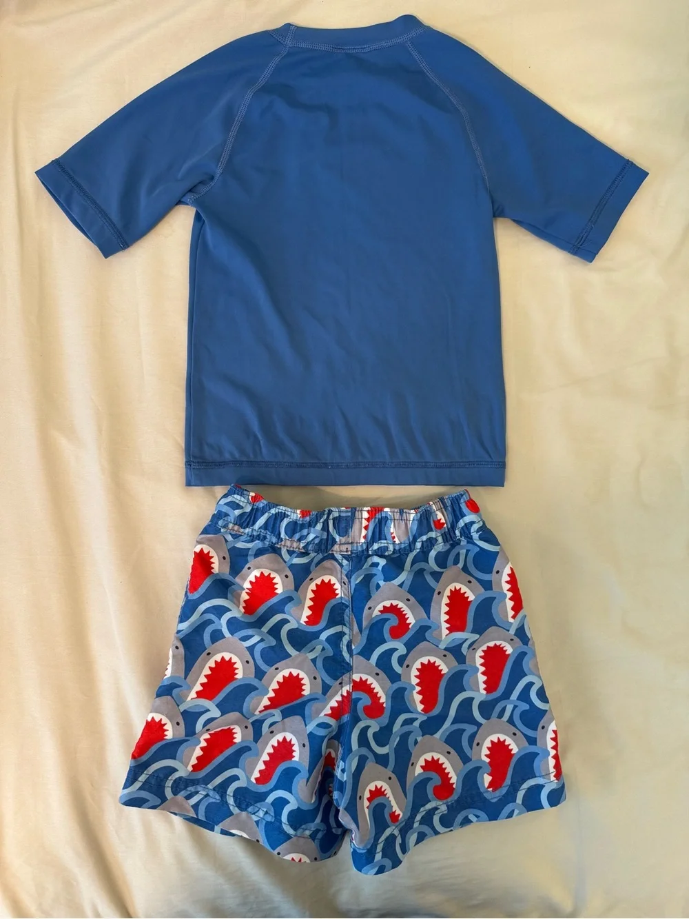Hanna Andersson Blue Shark Rash Guard & Shark-Print Swim Trunks // 3T Boys